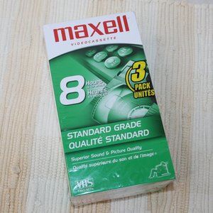 MAXELL T-160 8 HOUR BLANK VIDEO CASSETTE TAPES VHS NEW-SEALED PACK of 3